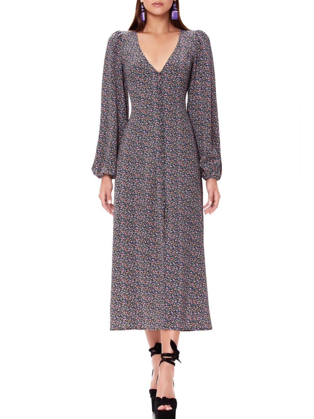 AFRM Violet Long Sleeve Floral Midi Dress Size Large